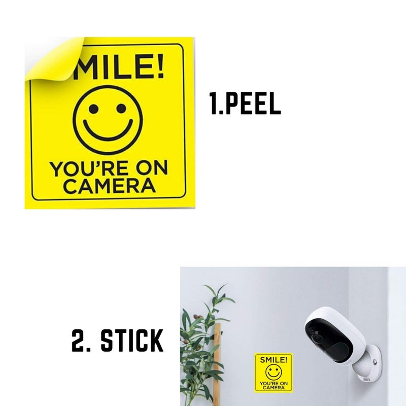 Safety Supply Mart ملصق ابتسم أنت على الكاميرا، 6x 6 بوصة، 4 عبوات، متين، أسود وأصفر، ذاتي اللصق - Image 4